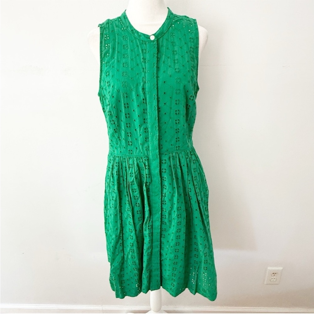 J Crew Women Cotton Eyelet Button Down Dress Small Preppy Modest Coastal Twee